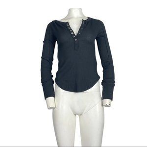 We The Free Henley Waffle Knit Top Grey Size XS